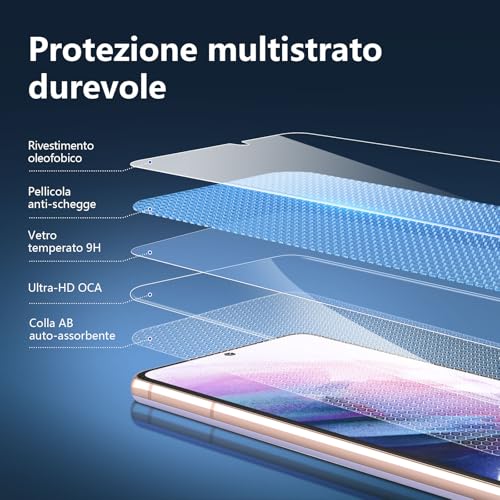 NEW'C 3 Pezzi, Vetro Temperato per Samsung Galaxy S21 5G (6,2 Pollici), Pellicola Prottetiva Anti Graffio, Anti-Impronte, Senza Bolle, Durezza 9H, 0,26mm Ultra Trasparente, Ultra Resistente - Immagine 5