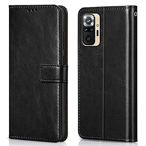 Image of WOW IMAGINE Flip Cover Shock Proof Back Cover Case for Xiaomi Redmi Note 10 | Note 10s (Flexible | Leather Finish | Card Pockets Wallet & Stand | Black)
