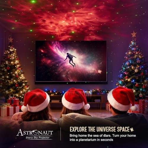 Image of Christmas Light Projector Indoor - Red Astronaut Galaxy Projector, Festive Holiday Decor, Romantic Lights for Bedroom, Unique Christmas Gift with Remote & Timer