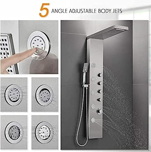 Sistema de columna de ducha de acero inoxidable con cabeza de ducha tipo lluvia y 6 funciones con jets para el cuerpo miniatura 4