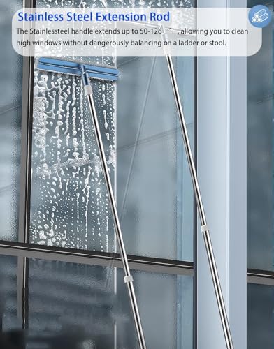 Pulitore professionale per finestre con lavavetri da 50,8 cm, asta telescopica in acciaio inox, si estende fino a 213 cm, perfetto per porte della doccia, specchi, pareti, strumento di pulizia senza