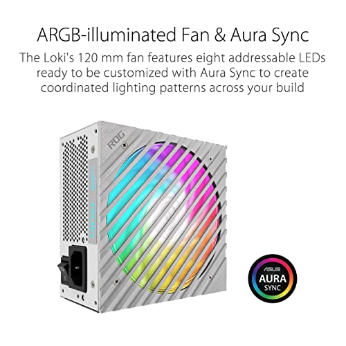 ASUS ROG Loki SFX-L 850W Platinum Netzteil (Vollmodulares Netzteil, 80+ Platinum, Lambda A Zertifiziert, 120mm PWM ARGB Lüfter, Aura Sync RGB Beleuchtung, ATX 3.0 kompatibel, PCIe 5.0 Ready, weiß) – Bild 6