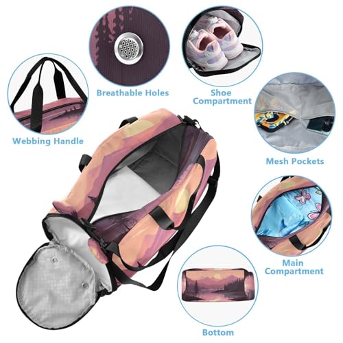 YETTASBIN Sport Travel Duffel Bag for Girls Boys, Nature Mountain Large Waterproof Weekender Overnight Bag, Detachable Shoulder Strap Gym Bag with Shoe Compartment & Wet Pocket4