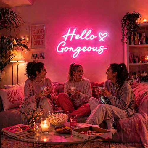 Image of Hello Gorgeous Neon Sign for Wall Decor Light Up Sign Led Signs for Room Party Home Wall Decor USB Powered