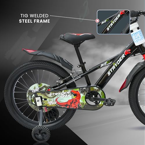 Image of Stryder Rexy 20T BMX Cycle for Kids (Unisex) - Steel Frame (9-Inch) | V-Brakes | Nylon Tires | Training Wheels | Sporty Design for Boys & Girls (Age Range: 7-13 Years) (Black)