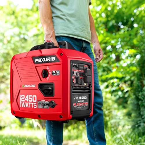 Image of 2450-Watt Dual Fuel Inverter Generator for Home Use, 1.6Gallon Large Fuel Tank Up to 8.3 Hours Use, 120V Gas Powered Generator Super Quiet - EPA Compliant, Red