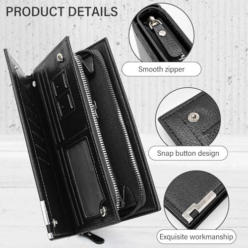 Wallet for Men, Long PU Leather Business Wallet Minimalist Credit Card Holder with Multi Slot and Zipper Pocket (Black, One Size)3