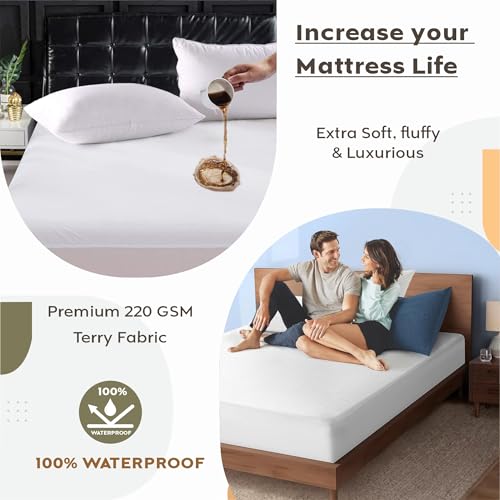 Image of Ayka 100% Waterproof Cotton Terry Mattress Protector King Size Breathable Hypoallergenic Noiseless Ultra Soft Fitted Bed Protector 84x72 inch Mattress /Bed Cover (King 84 * 72 inch | 7x6 ft, White)