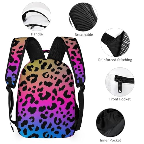 Backpack Bookbag Set Rainbow Cheetah Leopard Print Backpack with Lunch Bags and Makeup Bag Shoulder Bag with Lunch Box Storage Bags3