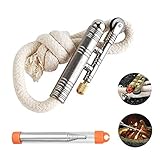  LIANA IRWIN Outdoor & Survival Vintage Seil feuerzeug,Winddichtes Kerosinfeuerzeug aus Metall,Seillänge 45 cm - Mit Teleskop Blasrohr，geeignet für Camping, Wandern, Picknicks, Grillen,(Silber)