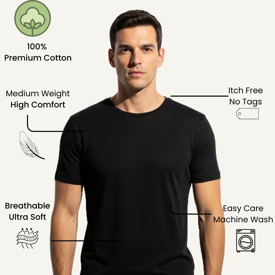T Shirts for Men | Mens Crew Neck Soft Tee Shirts | 100% Ringspun Combed Cotton T-Shirts| Regular Fit Short Sleeves - Image 2