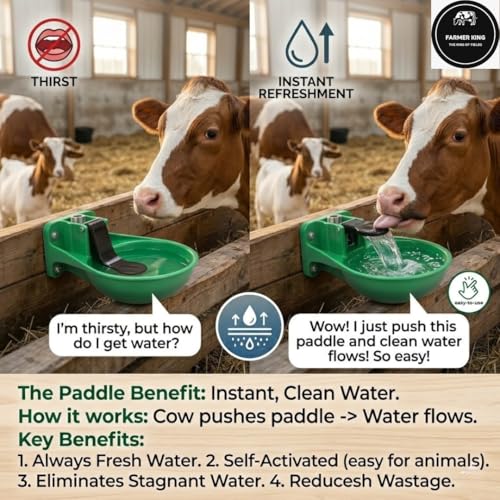 Image of Farmer King Automatic Water Bowl for Cows, Buffaloes & Horses | Auto Fill Livestock Water Drinker Feeder | Heavy Duty Farm Animal Drinking Bowl | Easy Install | Pack of 4
