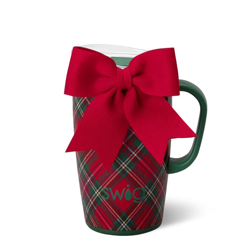 Swig Life Christmas Plaid 18Oz Travel Mug, Insulated Tumbler With Handle And Lid, Travel Coffee Mug, Cup Holder Friendly, Stainless Steel 18 Oz Tumbler, Reusable Insulated With Lid (Christmas Plaid)