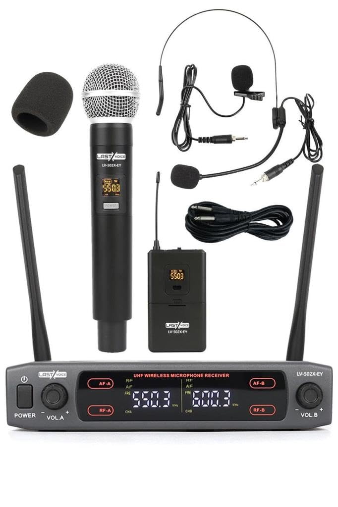 Lastvoice Lv-502X-EY UHF Dijital 2x24 Kanal Çiftli EL Yaka Headset Telsiz Kablosuz Mikrofon