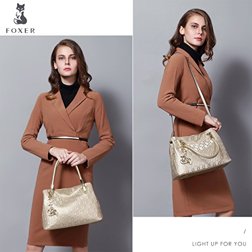 FOXER-Women-Leather-Handbag-Purse-Top-Handle-Tote-Shoulder-Bag