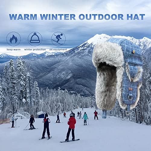 Fur Winter Trapper Hat,Wool Faux Fur Aviator Ski Trapper Trooper Pilot Hat,Snow Eskimo Hat With Ear Flaps For Men & Women #TOP5