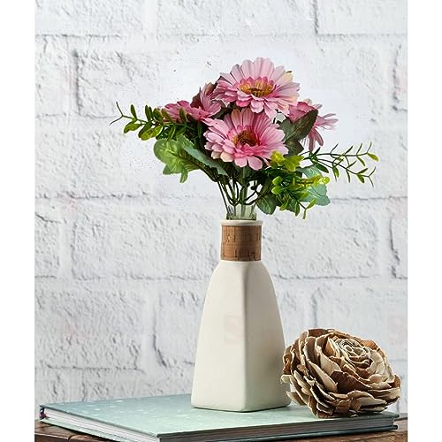 Image of SATYAM KRAFT 1 Pcs Artificial Sunflowers Stick Bunch | Realistic Look & Charming Flowers | 6 Heads Bouquet for Home Decor, Bedroom, Balcony, Wedding (Without Vase Pot) (Pink)
