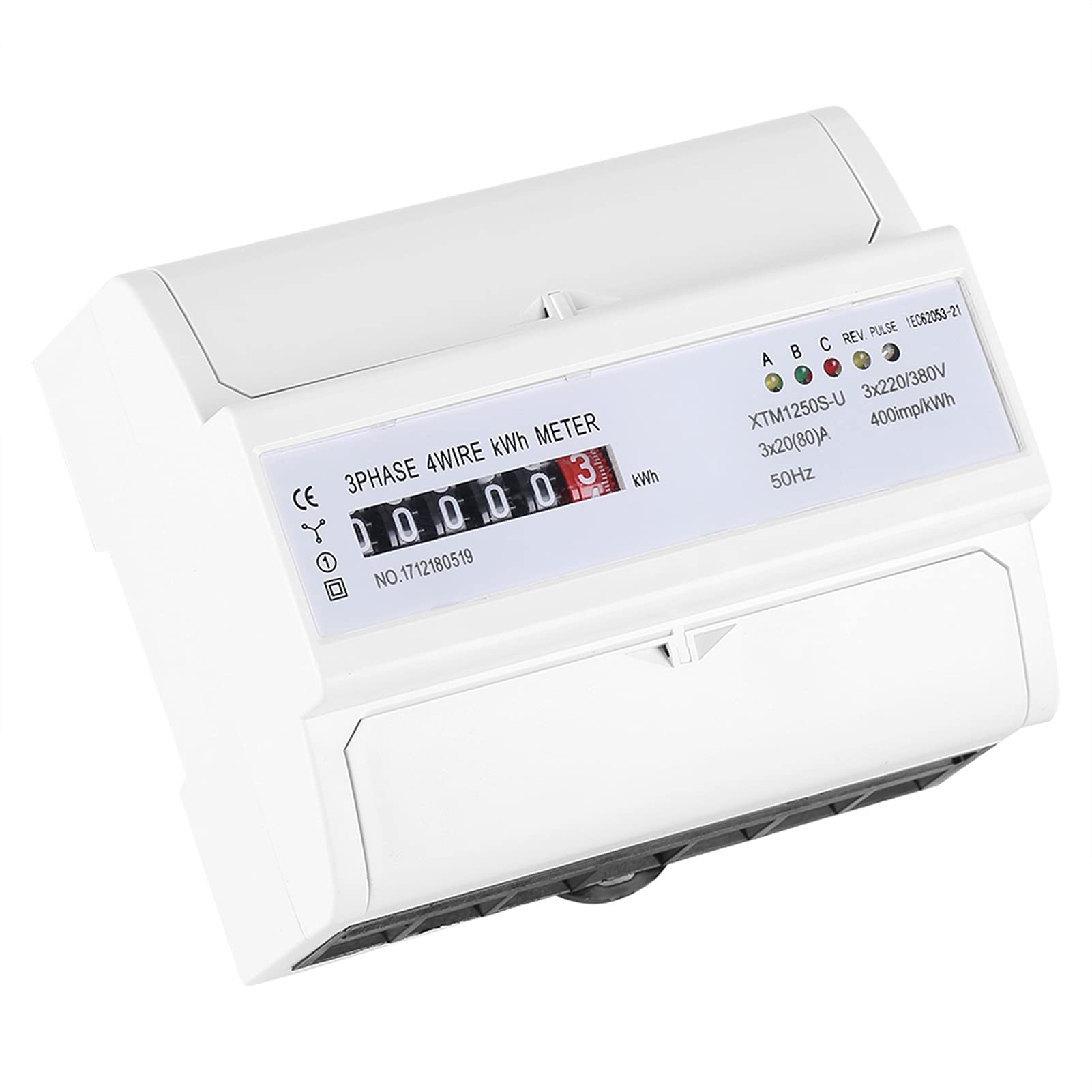 Contatore elettrico digitale trifase a 4 fili su guida DIN 2080A, contatore KWh trifase, contatore di energia elettronico con display a 6 cifre, per installazione fissa interna su