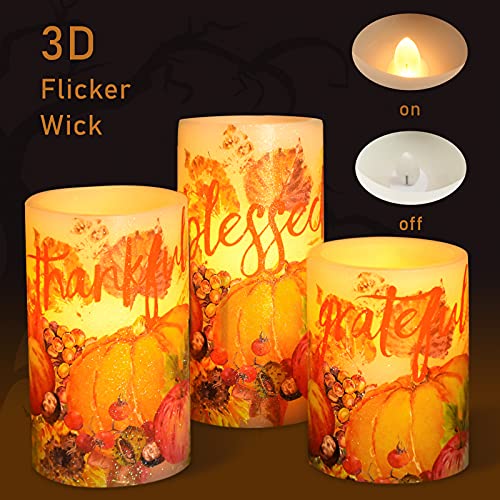 Silverstro Flameless Candles Maple Leaf Pumpkin Decal Thanksgiving Autumn Harvest Fake Candles With Remote - Real Wax Battery Operated Candles For Home Party Christmas Botanical Fall Decor - Set Of 3 #TOP5