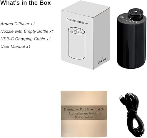 Miniatura 6 de Difusor de aceite esencial sin agua con capacidad de 0.7 fl oz, difusores inalámbricos con 3 niveles de niebla y temporizadores para oficina en casa