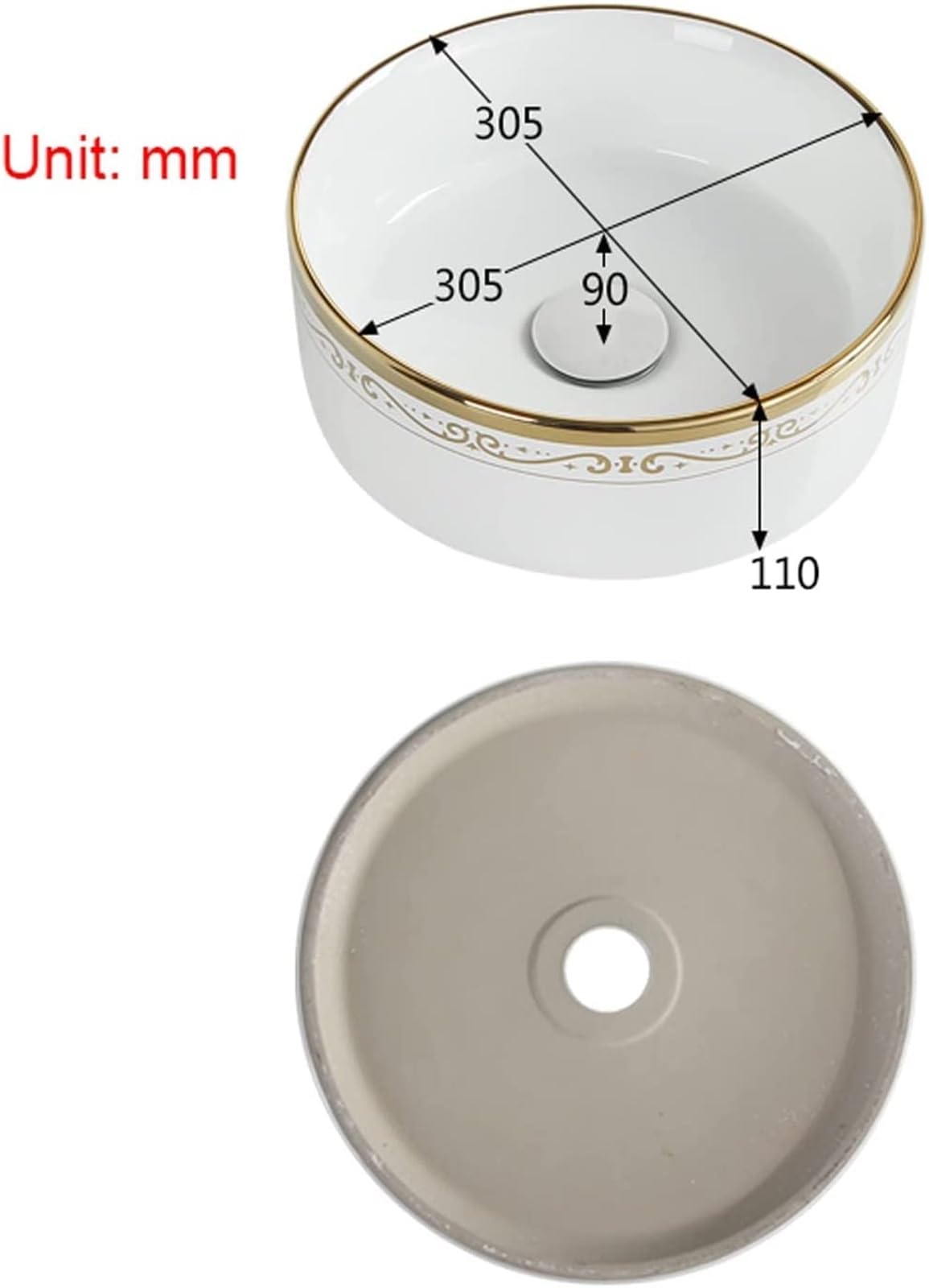 Umywalka Łazienkowa Ceramiczna Umywalka Łazienkowa Umywalka Okrągła Umywalka Łazienkowa Z Odpływem Pop-Up Biała Umywalka Nablatowa Porcelanowa Ceramiczna Umywalka Nablato,S