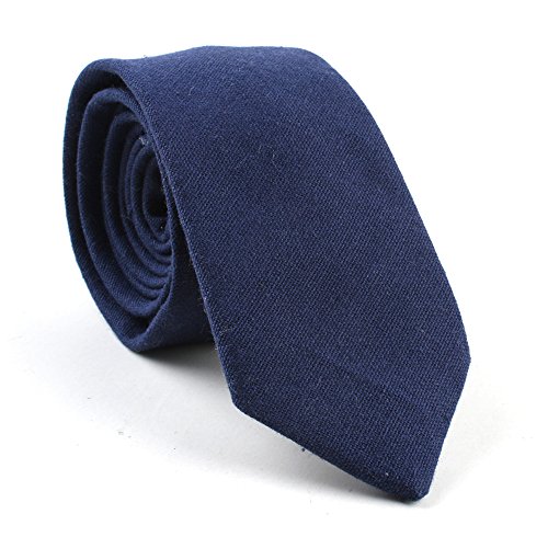 Image of Elfeves Men's Skinny Solid Color Tie Causal Cotton Linen Narrow Slim cut Necktie