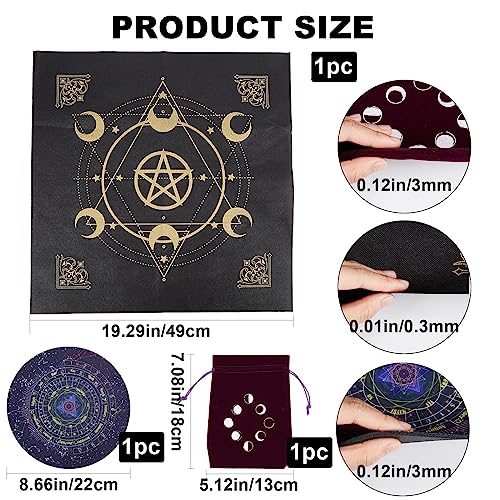 CREATCABIN Pentagram Altar Cloth Kit Tapestry Tablecloth Pendulum Mats Divination Pad Spiritual Cloth With Tarot Card Bag Square Celestial Tarot Witchcraft Supplies Witch Decor for Witch 19.29 Inch - Image 2