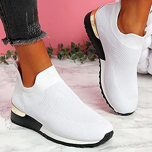 Air Cushion Slip-on Walking Shoes for Women,Orthopedic Diabetic Walking Shoes with Arch Support,Casual Breathable Knit Mesh Wedge Platform Sneaker Sandals2