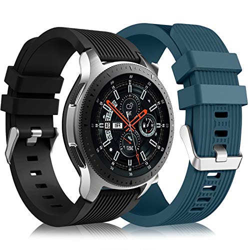 [2 Pack] Lerobo Compatible for Samsung Galaxy Watch 3 Bands 45mm/Galaxy Watch Band 46mm/Gear S3 Frontier, 22mm Smart Watch Band Silicone Casual Straps Accessories for Men Women Black/Slate Blue