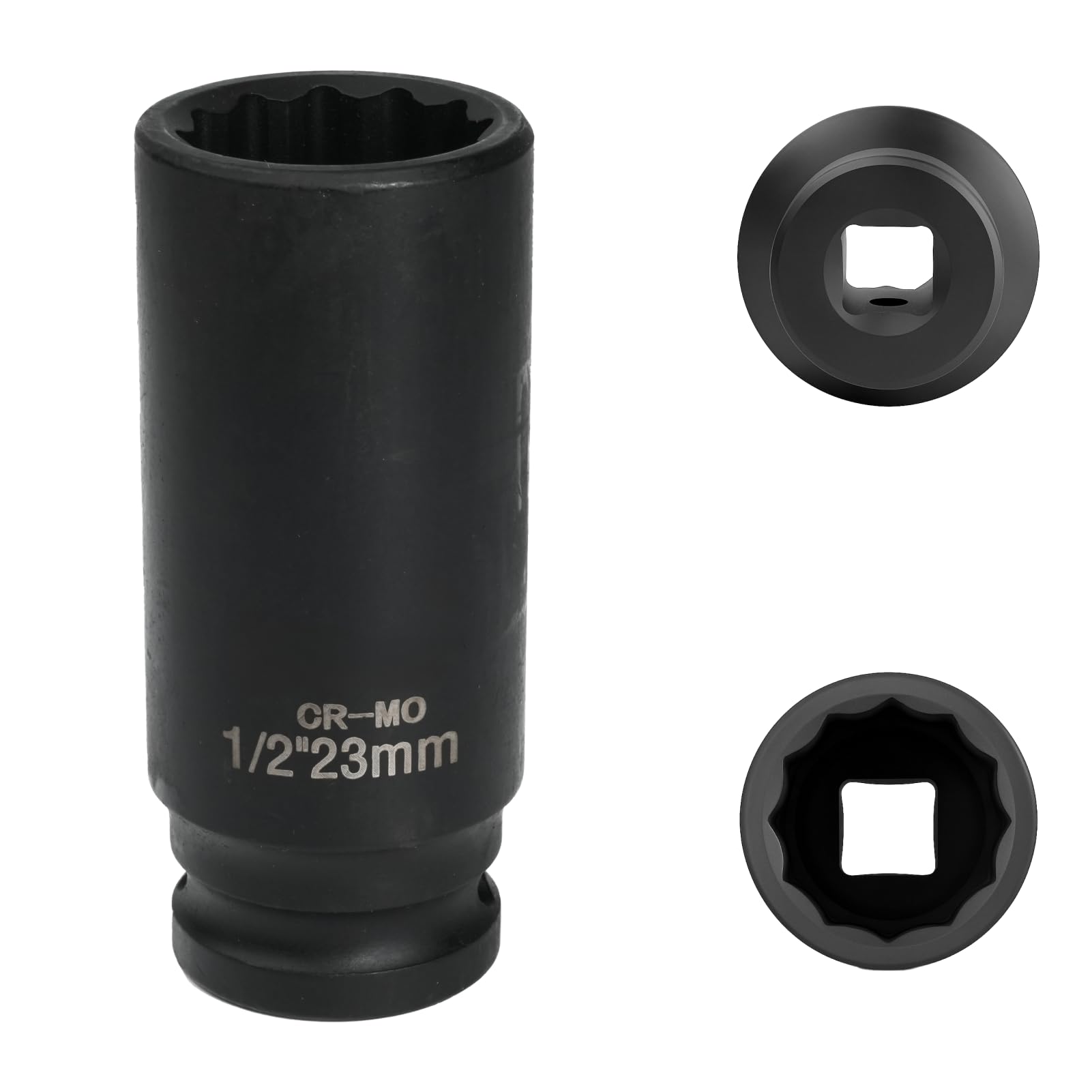 FortuneGlobe Socket 23 mm 1/2 inch 12-Point, Impact Socket 1/2 inch 23 mm CR-MO Chromium-Molybdenum Steel (Black) — image 1
