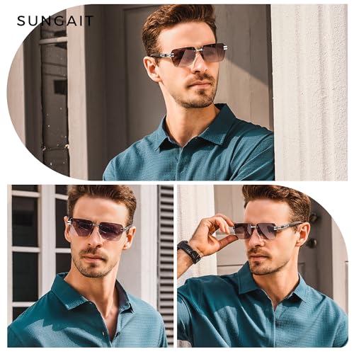 SUNGAIT Rimless Rectangle Sunglasses Square Frameless Shades for Men Women Y2K Vintage UV Protection4
