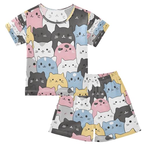 Short Sleeve Pajamas Sets Summer Cotton Sleepwear Cats in The Style Of Sanrio