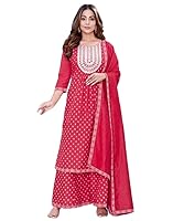 Avayayat Women Rayon Anarkali Embroidered Printed Kurta Pant and Dupatta Set Kurta Sets Kurtis | Salwar Suit | Latest Traditional Dress | Readymade Salwar Suit with Party Wear (Large, Pink)