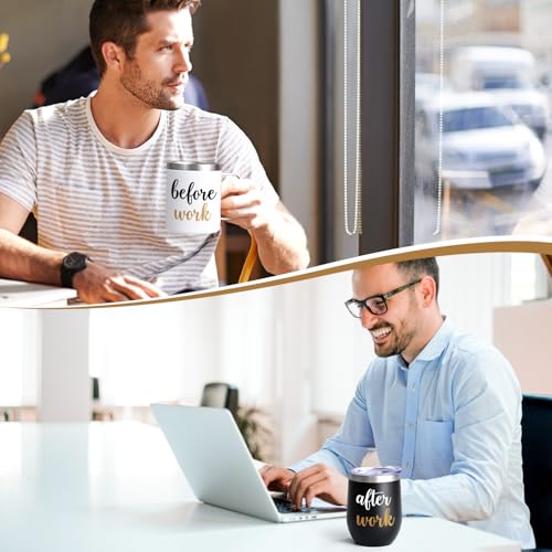 Gtmileo Before Work After Work Gifts Set, Christmas Work Office Gifts for Coworkers Employees Men Boss Manger Leader Male Friends, 12oz Insulated Coffee Mug and Wine Tumbler Set (Black&White) by Gtmileo - Used condition - Image 5