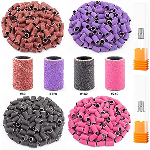 Rolybag Sanding Bands for Nail Drill Nail Sanding Bands Professional Sanding bit Nails 240 Pieces 4 Color Coarse Fine Grit Efile Sand Set 80#120#180#240# 2 Pieces Nail Drill Bits Cover
