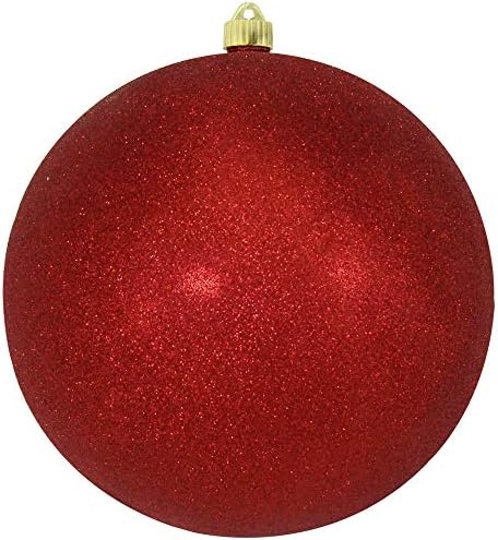 Christmas By Krebs 10" (250mm) Red Glitter [1 Piece] Extra Large Solid Oversized Huge Big Outdoor Plastic, Water Resistant Ball Ornament Hanging Tree Decorations