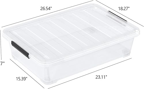 Miniatura 2 de Cajas de almacenamiento de plástico de 40 cuartos de galón, contenedor de almacenamiento grande transparente con ruedas, 4 paquetes