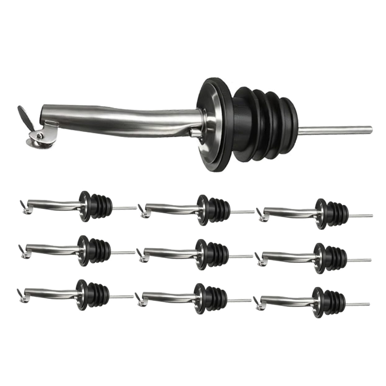PRETYZOOM 10pcs Stainless Steel Bottle Pourers - Oil Pour Spout and Wine Pourers with Sealing Caps - for Wine Cocktails and Olive Oil Vinegar