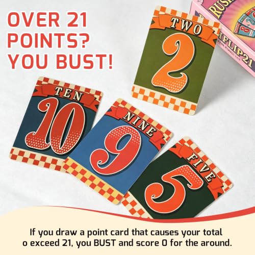 HORRDOM GO FISH Rushflip 21, Blackjack Flip Style Card Game, Easy to Play, Board Games for Family, Game Night, Parties, Travel, Race for Perfect 21! 2-6 Players, 20+ Minutes, Ages 8+ - Image 5
