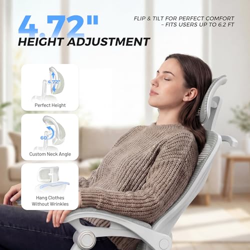Image of Ergonomic Office Chair - Adjustable Lumbar & Headrest, 90-160 Reclining with Footrest, Breathable Mesh Back - Home Office /Gaming Computer Chair (Light Grey, 300lbs Capacity)