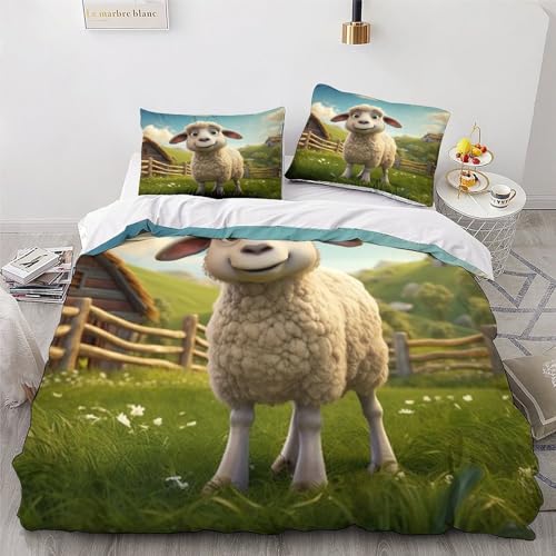 Housse de couette sans bouton parure lit 3 pièces mouton zippée - 4