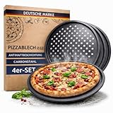 TOPANBIETER 999 Set di 4 teglie per pizza Ø 32 cm – Teglia rotonda forata per pizza e tort...