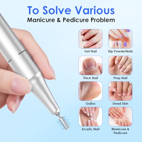 Image of Professional Electric Nail Drill 45000RPM Cordless Nail File | Portable & Rechargeable, 11 Drill Bits, for Shaping, Polishing & Removing Gel Nails for Salon Home (White)