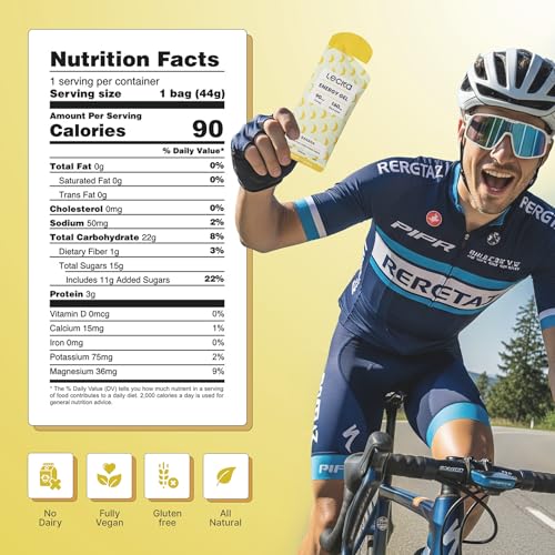 Image of Lecka Energy Gel, 12 Gels | for Endurance Exercise, Made with Real Fruits and Basil Seeds, Provides Natural Energy and Electrolytes (12 Gels, Banana)