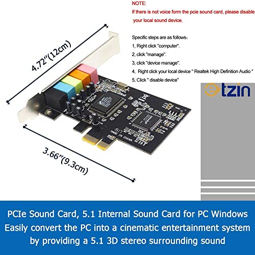 Etzin PCIe Sound Card, 5.1 Internal Sound Card for PC Windows 10 with Low Profile Bracket, 3D Stereo PCI-e Audio Card, - Image 6