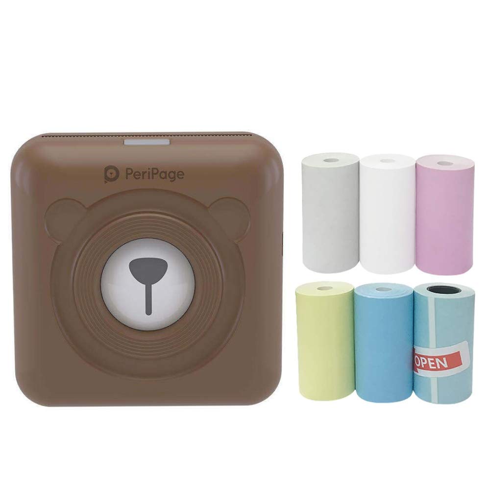 Portable Mini Printer, Mini Photo Printer with 6+1 Roller Record Paper, Image Photo Label Memo Recei