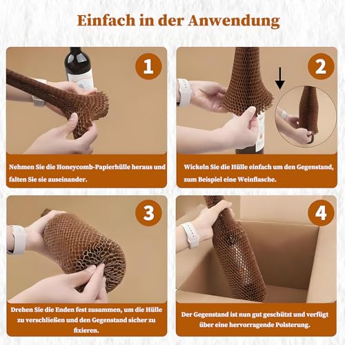 10 Stück Wabenpapier,Verpackungspapier für Versand und Zerbrechliche Gegenstände,Packpapier Umzug, Luftpolsterfolie Alternative,Verpackungsmaterial Füllmaterial für Geschenk (braun)