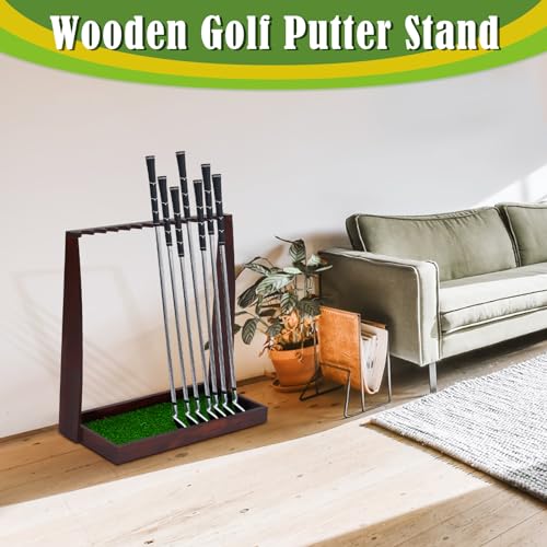 Image of Lenwen Wooden Golf Putter Stand Golf Club Holder Stand Wooden Display Rack Floor Display Rack Club Organizer for Storage Sports Indoor Home Office Simulator Garage