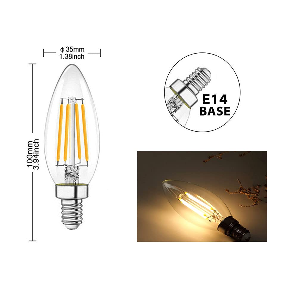 Lampadine a Candela LED E14,Lampadine a LED C35 a Vite Piccola Candelabri Non Dimmerabili Lampadina a Filamento Bianca Calda 2700K 4W(Equivalente a 40W) 20 Confezioni