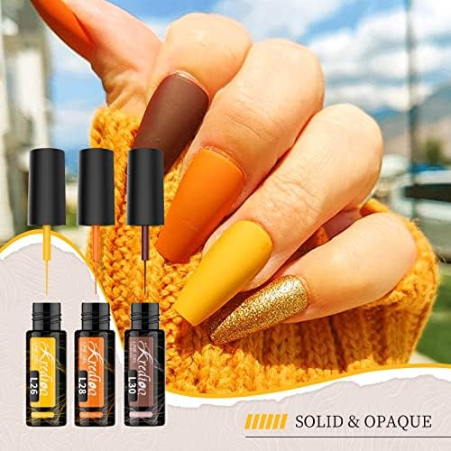 Kredioo Nail Art Gel Liner Polish-12pcs Soak off UV/LED Gel Polish Glitter Red Gold Silver Green Brown Autumn Winter Colours, Built-in Thin Pens Brush for Nail Art Swirl Paint, Christmas Gifts